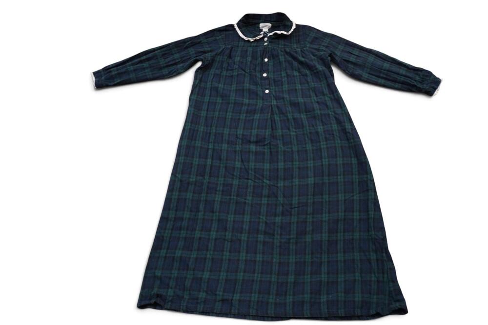 Lanz of Salzburg Flannel Nightgown Small Black Watch Plaid Cottagecore Prairie